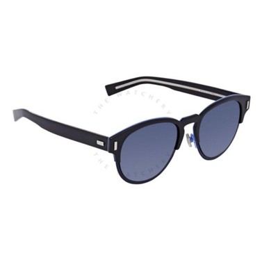 Pre-owned Dior Unisex Round Designer Sunglasses 52mm "black Tie" Black & Blue Mirror