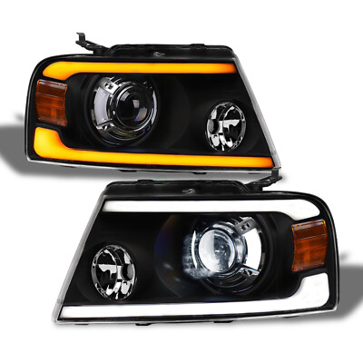 Topline For 04-08 F150 Switchback Sequential Full LED Projector Headlights Black