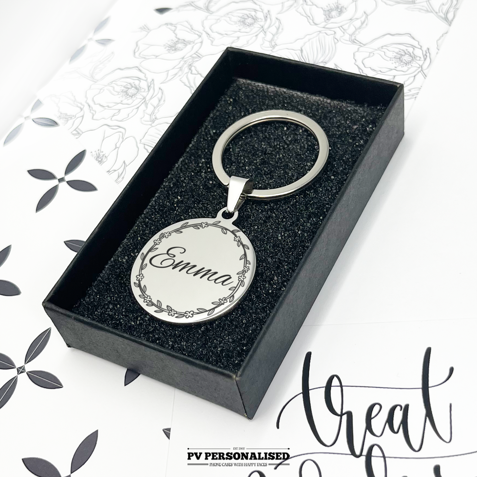 Personalised Keyring Engraved Gift Keychain Custom Name Any Text Mothers Day