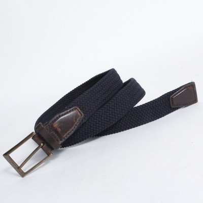 Ted Baker Braided Nylon Belt Men’s Size 38 Navy Blue Brown Leather Trim Buckle