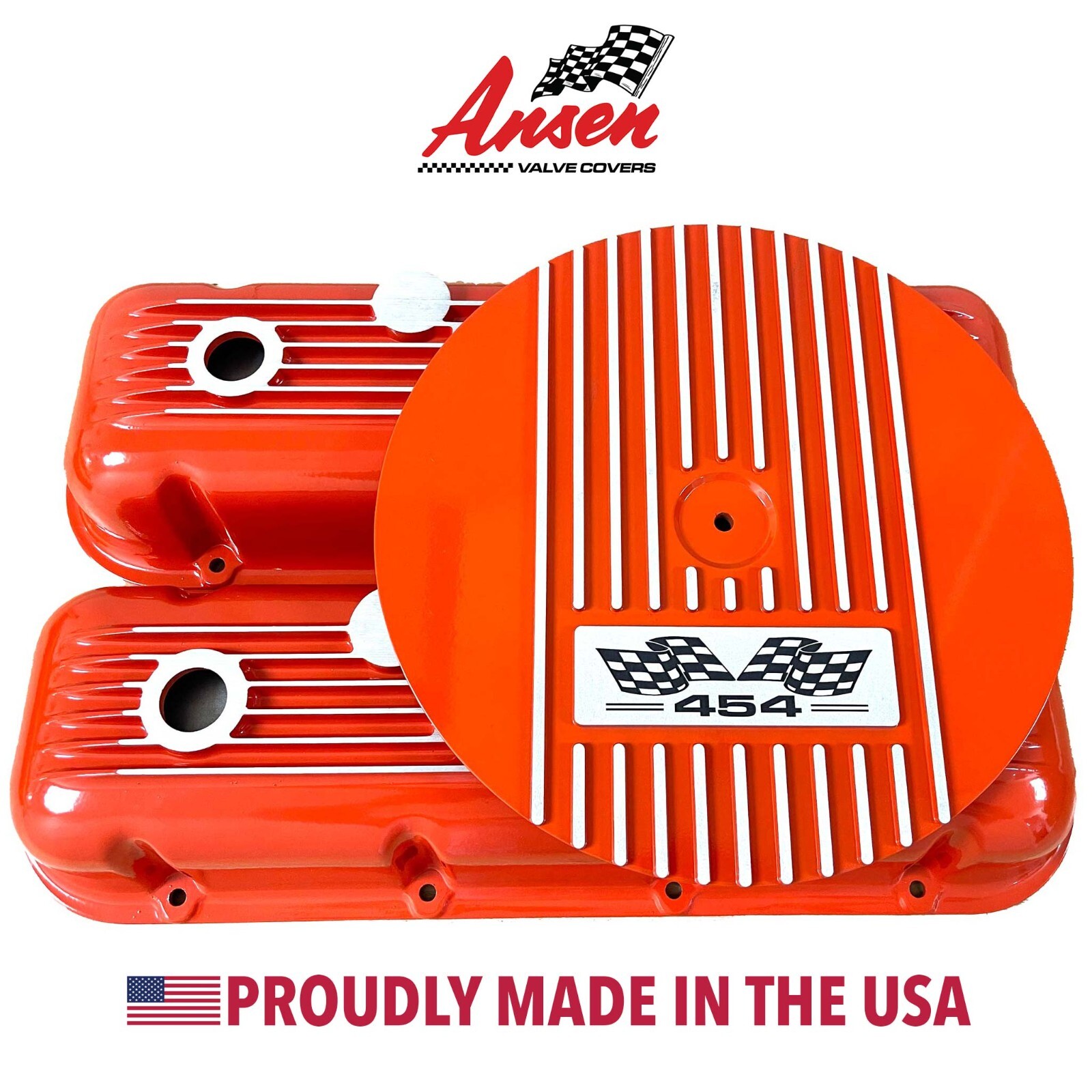 454 Big Block Chevy Finned Orange Valve Covers & 13