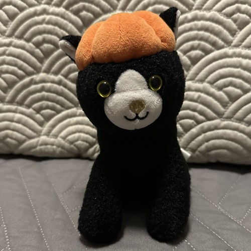 Gymboree Plush Black Cat Pumpkin Head Halloween 6” Stuffed Animal Kitty Kitten