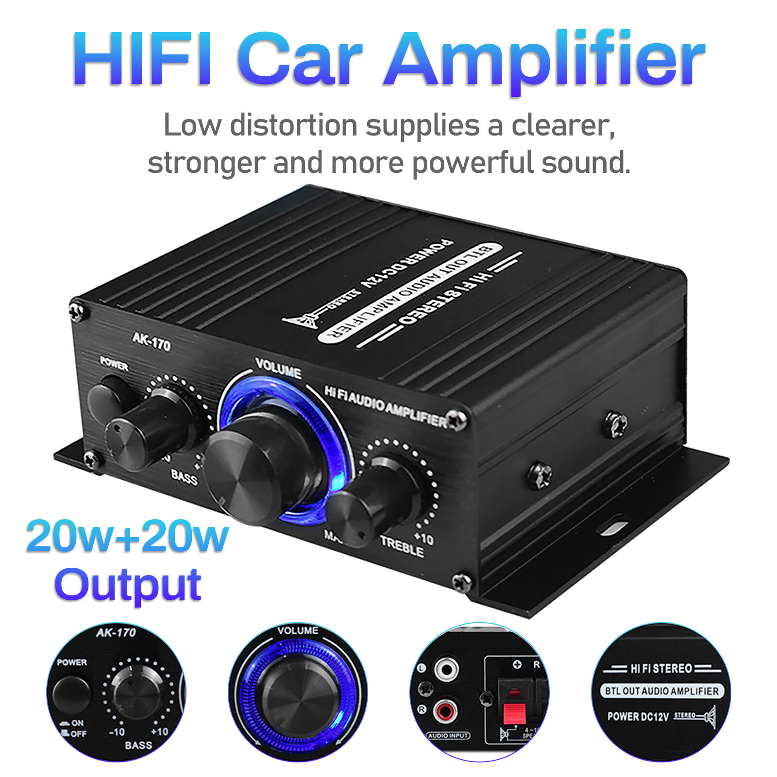 12V 400 Watt Car Audio Stereo Amplifier 2 Channels HiFi Speaker Power Amp System