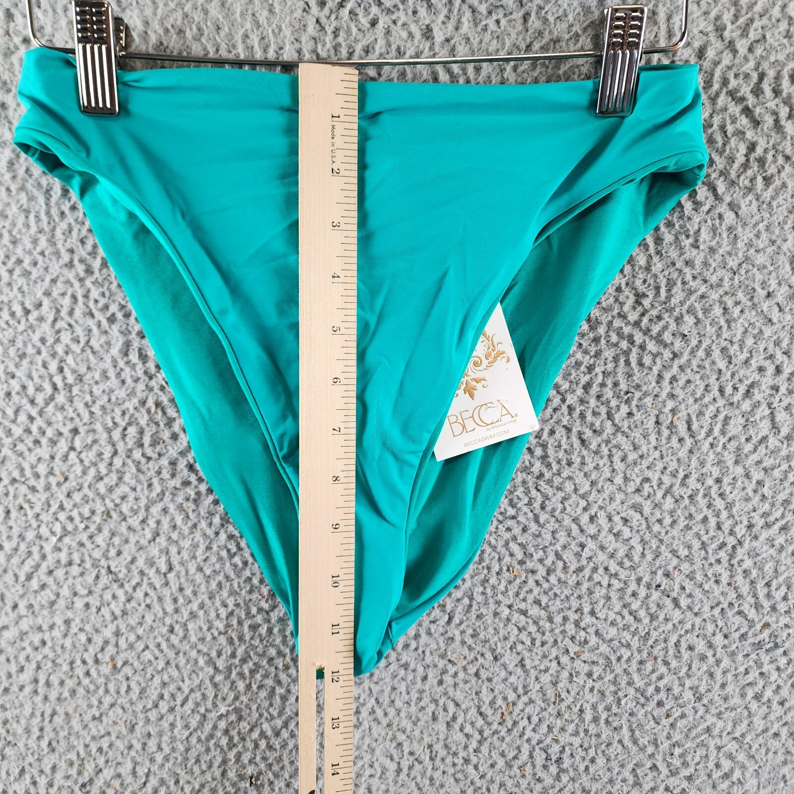 BECCA® by Rebecca Virtue Socialite High Waist Bikini Bottom Women's M Teal Solid - Picture 8 of 12