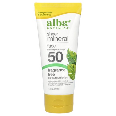 Прозрачный минеральный солнцезащитный лосьон для лица, SPF 50, без отдушек, 2 жидких унции (59 мл)