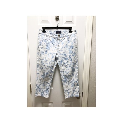 Chaps Denim Womens Crop Capri Jeans Size 6 Blue White Tie Dye Vintage Look