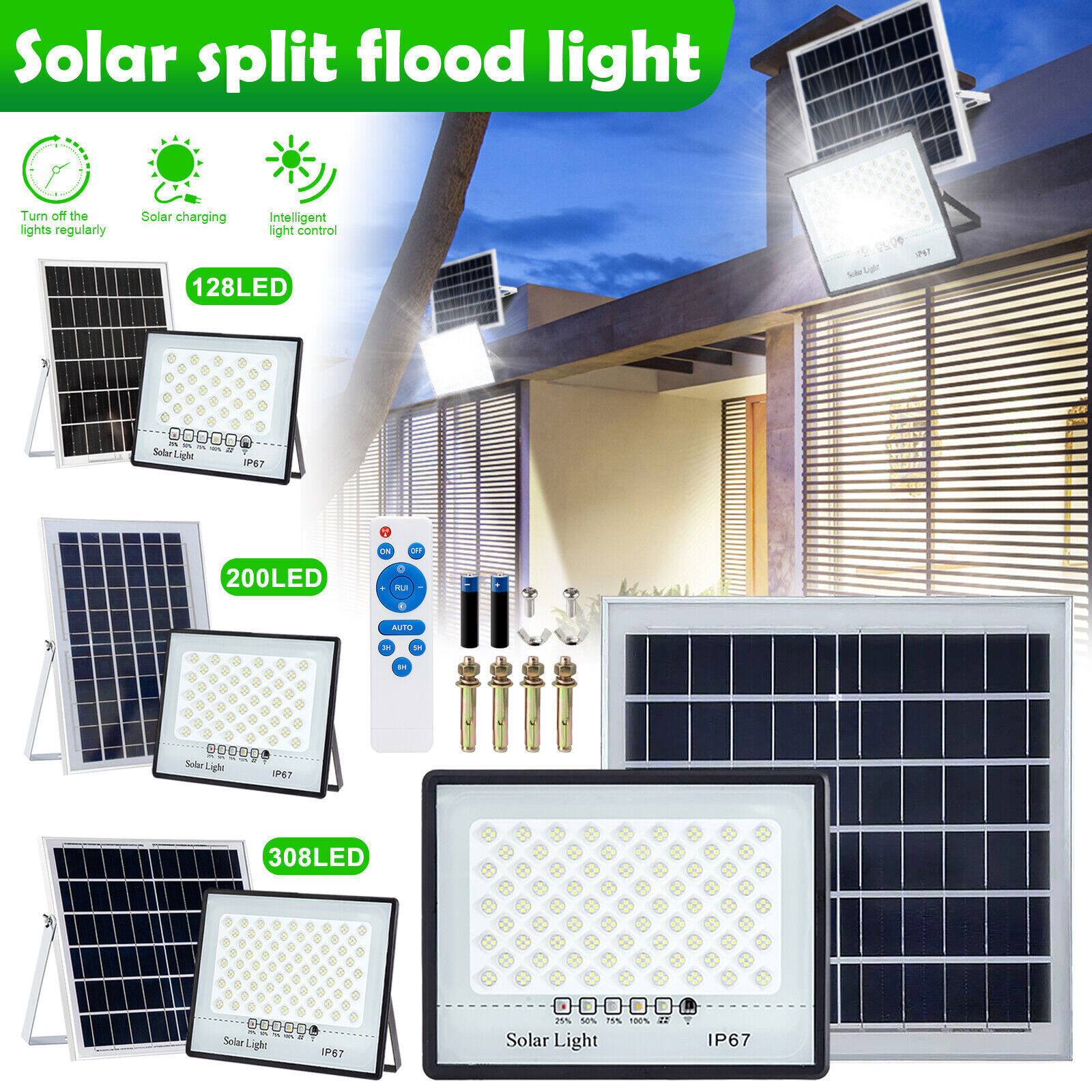 Outdoor Flood Light 300-1000W Solar Dusk Dawn LED Road Lamp+