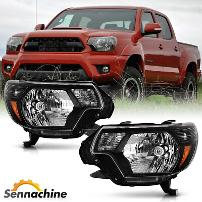 For 2012-2015 Toyota Tacoma Pickup Black Headlights Clear Corner Headlamps Pair