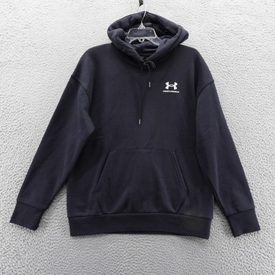 Under Armour Womens Medium Essential Fleece Hoodie Black Loose Fit Pullover NEW
