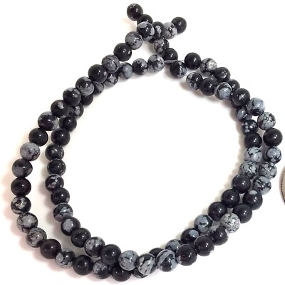 Natural Gemstone Black Snowflake Obsidian Round Bead 15'' strand 4 6mm 8 10 12mm