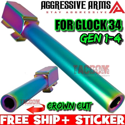 AGGRESSIVE ARMS RAINBOW Match Barrel for GL0CK 34 Gen 1 2 3 4 TARGET CROWN 9mm