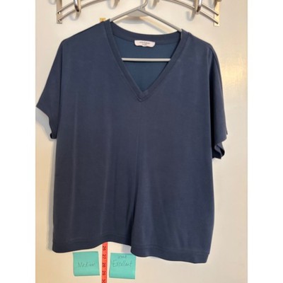 Love & Liberty Womens Navy Blue V-Neck Short Sleeve Modal Blend Top Medium