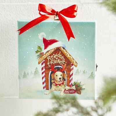 RAZ Imports~6'' Dog House Reindee Lighted Print Ornament w/Easel~Canvas~Christmas