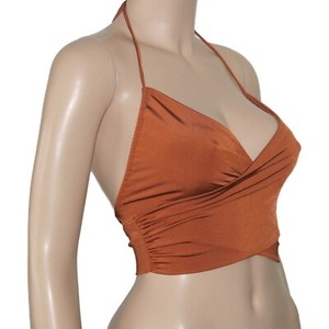 Blue Blush Women's Halter Crop Top Sleeveless Wrap Crossover side