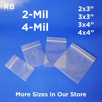 Clear Plastic 2x3 3x3 3x4 4x4 Zip Lock Bags 2Mil Reclosable 4Mil Jewelry Baggies