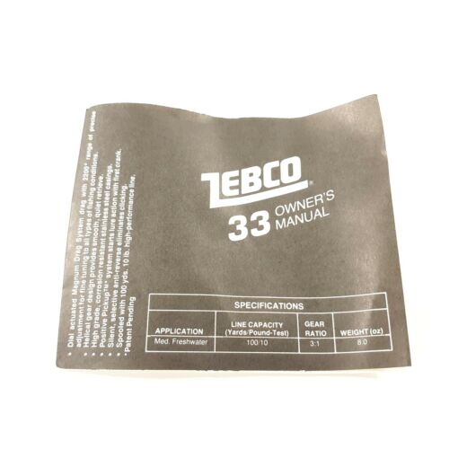 ZEBCO 33 Spincast Fishing Reel Owner's Manual/Parts List