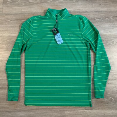 Good Good Golf Q-Zip Pullover Mens Small Green Striped 1/4 Zip Performance