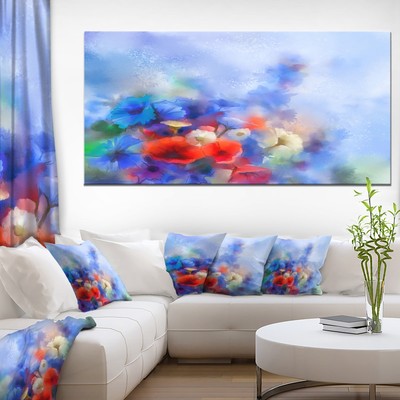 Designart ''Blue Corn Flowers and Red Poppies'' Flower Canvas  Oversized