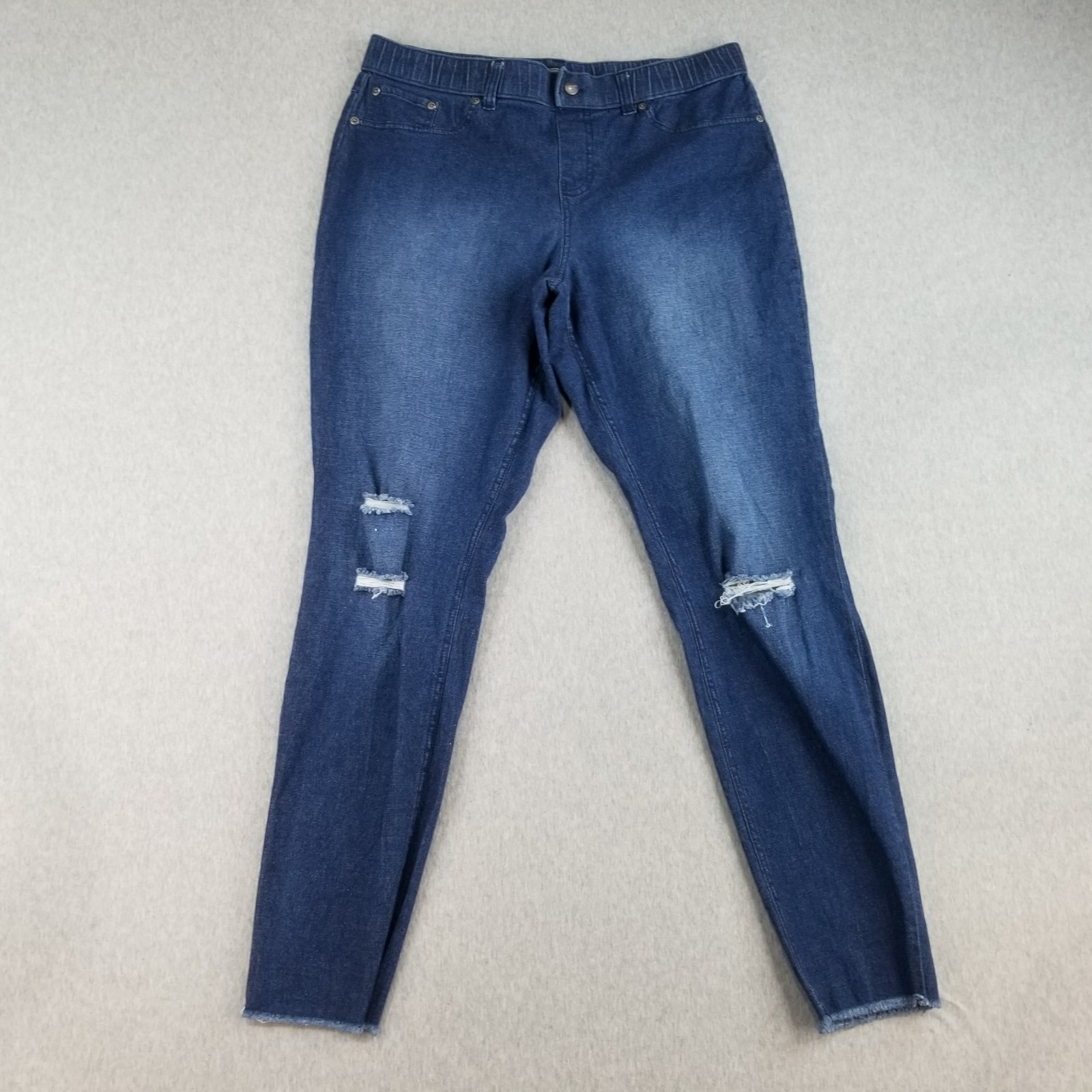Hue Jeans Women's Sz Large Pull On Stretch Waist Faux Button Dark Wash Normcore