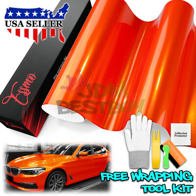 ESSMO PET Super Gloss Metallic Orange Car Vehicle Vinyl Wrap Decal Like Paint
