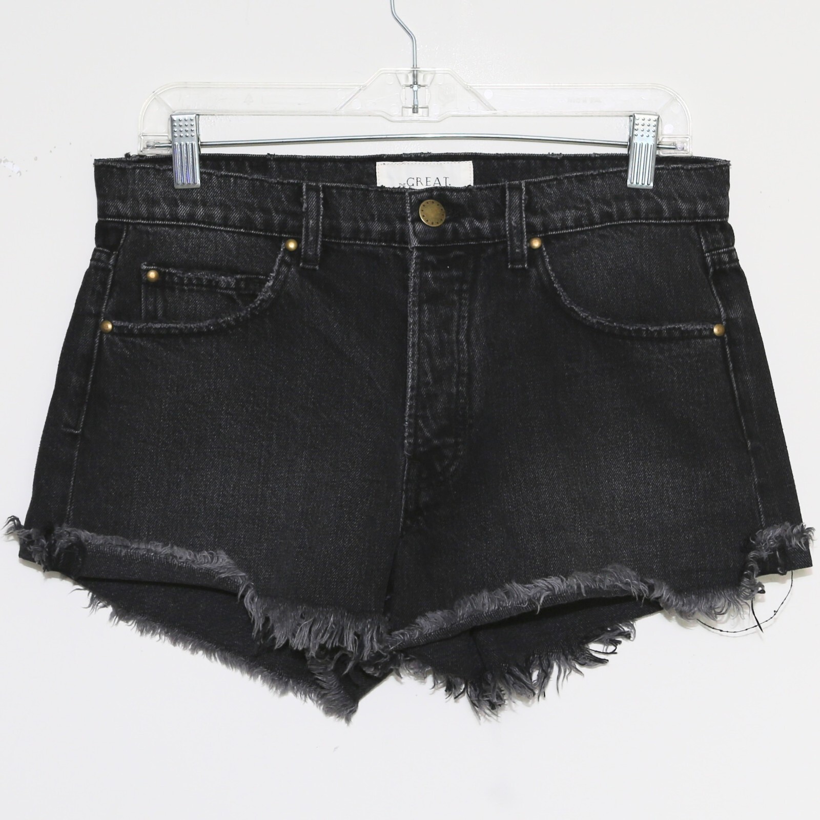 $225 THE GREAT - Faded Black Denim Jean The Cut Off Shorts
