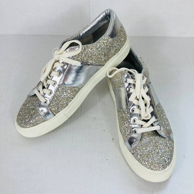 Tory Burch Size 11 Carter Silver Glitter Lace Up Sneakers Low Top