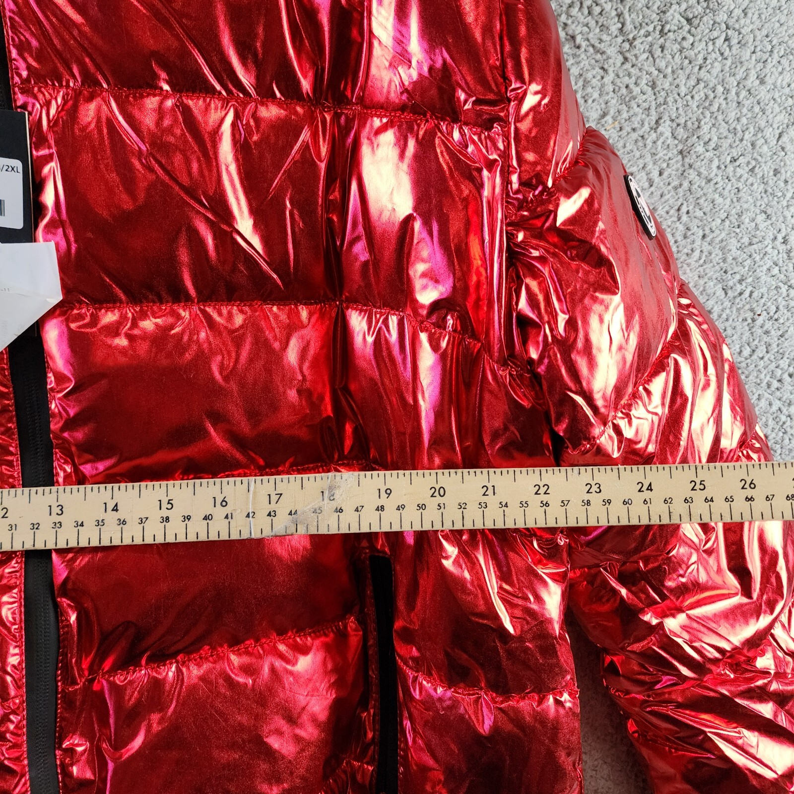 White Mark Plus Size Metallic Puffer Coat with Hoodie Women's 2XL Red Full Zip~ - Picture 7 of 14