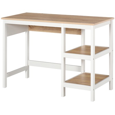 HOMCOM Schreibtisch mit 2 Ebenen Regal Computertisch Bürotisch MDF Natur+Weiß