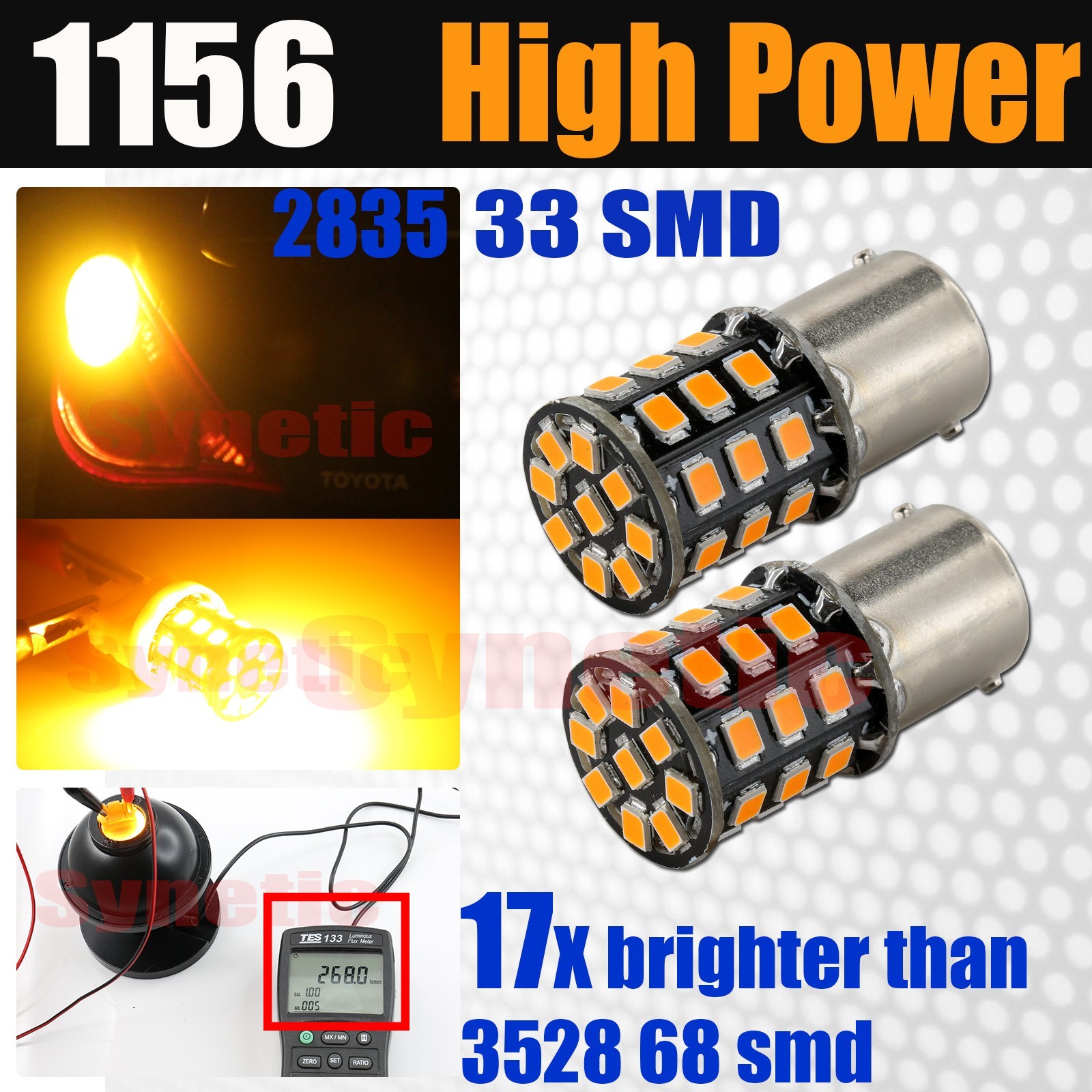 2X 7443 7440 Amber Yellow SMD 68-LED Rear Turn Signal Blinker Corner Light bulbs
