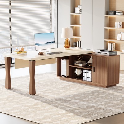 Tribesigns L-Shape Executive Desk Large Office Desk with Cabinet Storage Shelves