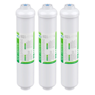 3 Pack Post Carbon Inline Water Filter Quick Connect 1/4'' QC Fridge Ice-maker