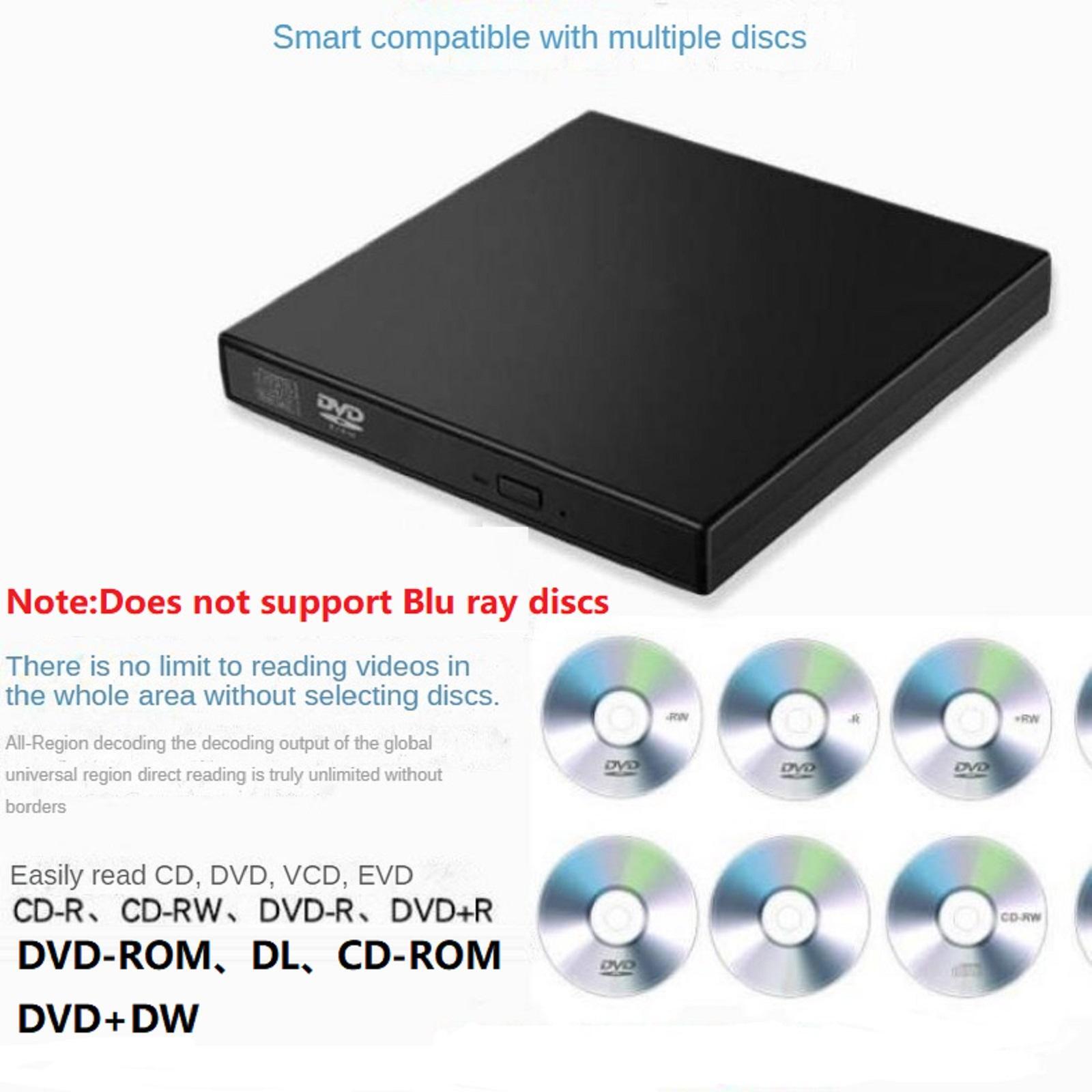 USB 2.0 Slim External DVD Rom Optical Drive CD DVD RW Player Reader Recorder