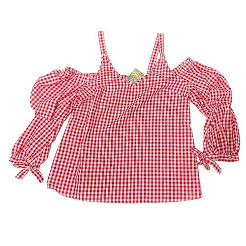 NEW Love J Red GINGHAM Check 3X Picnic Country COLD SHOULDER