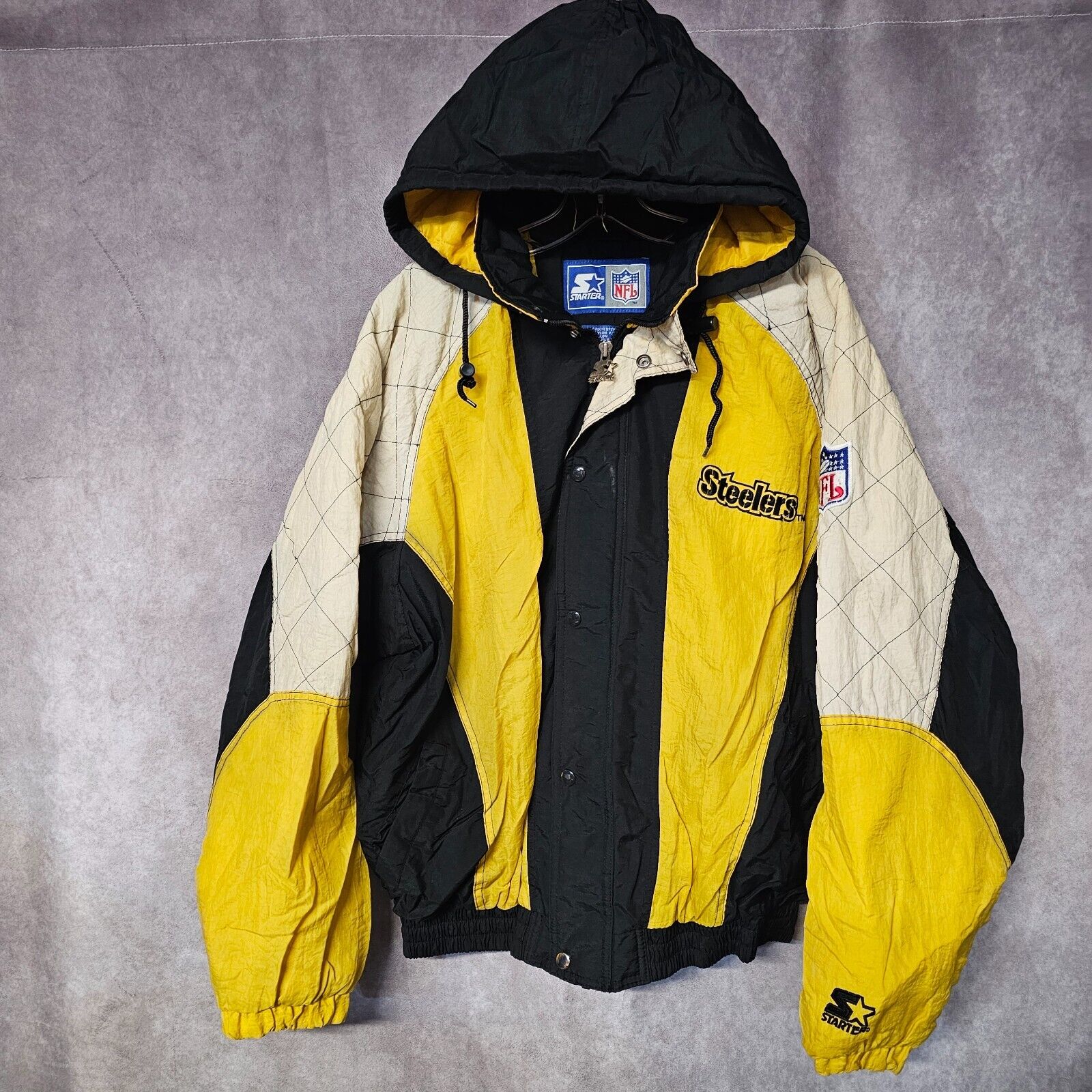 Pittsburgh Steelers Starter ジャケット Pittsburgh Steelers Starter Black Satin Varsity Jacket