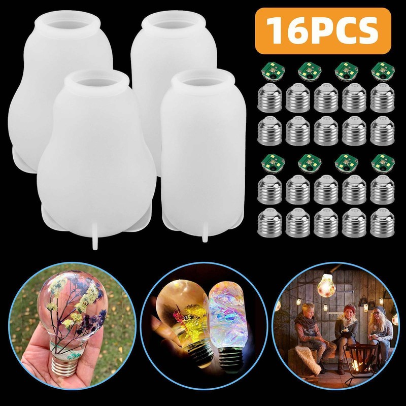 16X DIY Light Bulb Silicone Resin Mold Set Chip Base Cover LED Epoxy Craft Decor