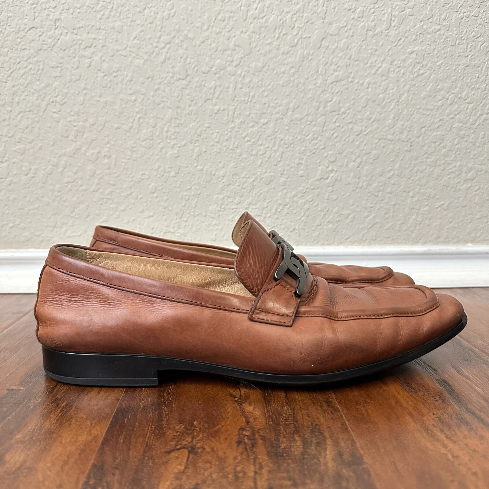 トッズ Tod`s Micro Catena Loafers Catena leather-trimmed canvas loafers in brown - Tods