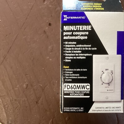 Intermatic FD60MWC 60-Minute Spring Loaded Wall Timer, White, (new old stock)