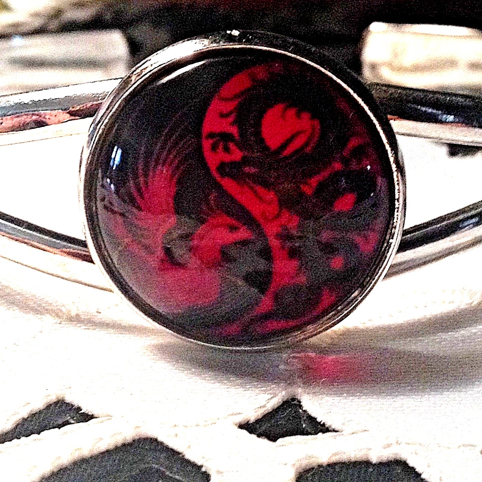DRAGON PHOENIX yin/yang design silver plated CUFF BRACELET