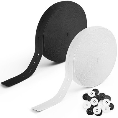 HavaCue Elastico con Asola Piatto 20M Nero Bianco Kit Fasce Elastiche 20mm c