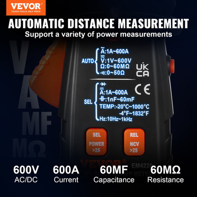 VEVOR Digital Clamp Meter T-RMS, 6000 Counts, 600A Clamp Multimeter Tester, Meas