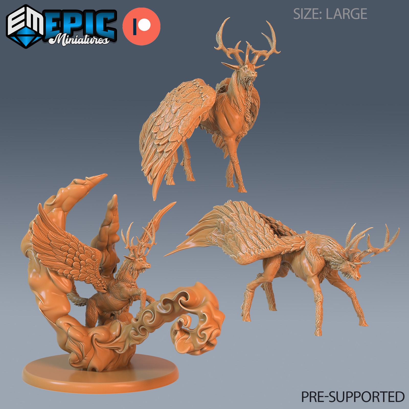 Winged Deer, Dungeons and Dragon Miniature, D&D Fantasy Wargaming 28mm scale