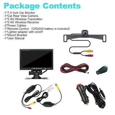 Wireless Backup Camera Car Rear View 7" Monitor HD Parking System Night Vision