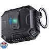 Armoured Heavy Duty for AirPods 3rd Generation Case with Lock and Keychain, 360°Heavy Duty Drop Protection, 1-Click Open and Magnetic Lid, AirPods 3rd Gen Hard Cover Case for Outdoor and Travel-Black