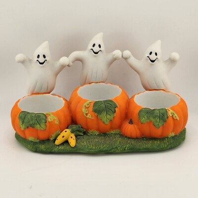 Vintage Partylite Halloween Ghost Trio Tealight Candle Holder Pumpkins 