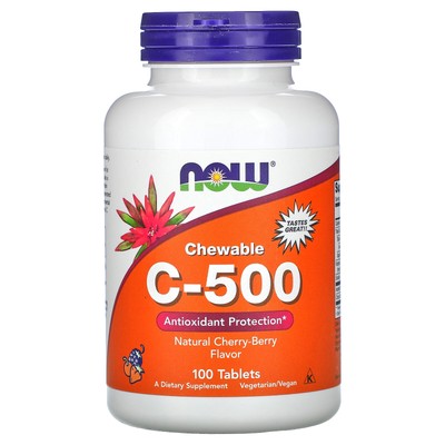 Now Foods Chewable C-500 Cherry-Berry Flavor 100 таблеток с гарантией качества GMP,