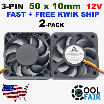 12V 50mm Cooling Fan 3Pin DC 50x50x10mm 5010 PC Computer Case 3D Printer 2-Pack