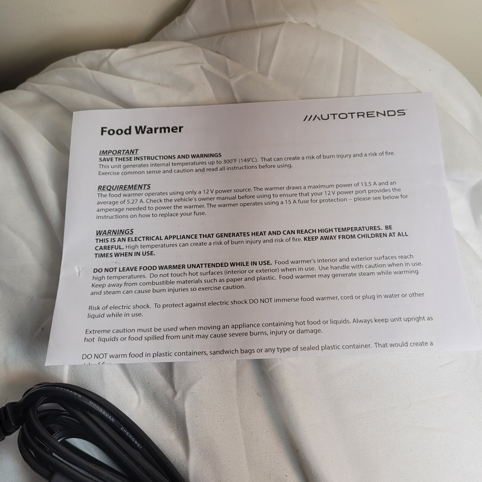 AutoTrends 12V Car Food Warmer 3-Ltr #037-1099-4 open box