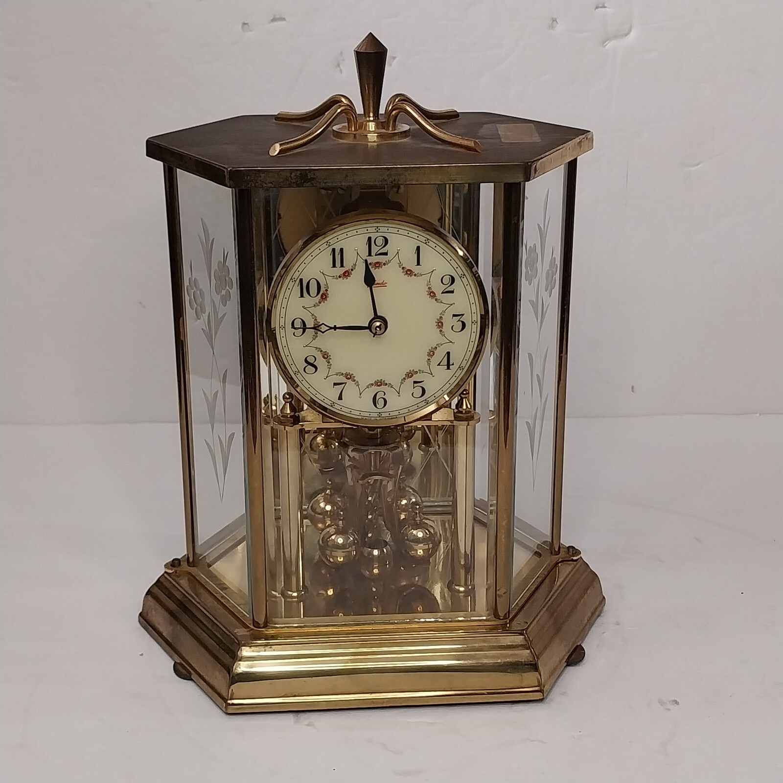 ⛰GlasFliesenmalerei 【Novembertag】 M.Horn RARE Vintage KUNDO Black Forest Floral Dome Clock Germany