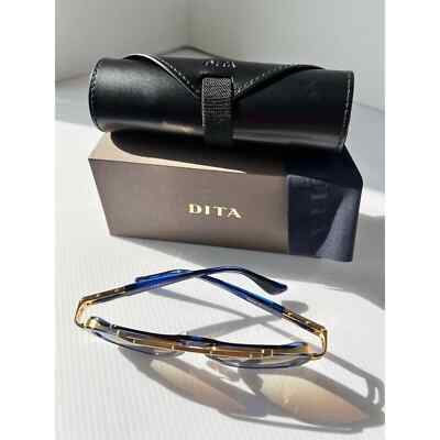 Pre-owned Dita Lxn-evo Dts403-a-03 Blue Swirl Yellow Gold Brown Gradient Lens Sunglasses