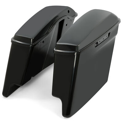 Vivid Black 5'' Stretched Extended Hard Saddle Bags For 14-24 Harley Touring